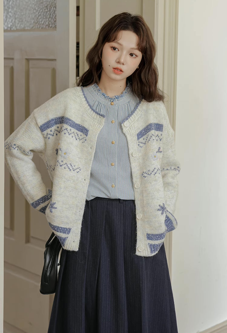 Embroidered Floral Fair Isle Cardigan