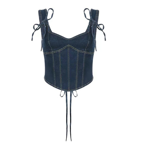 Patchwork Denim Corset Top