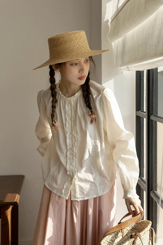 Ruffle Broderie Trim Blouse