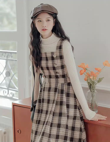 Academia Plaid Pinafore Dress