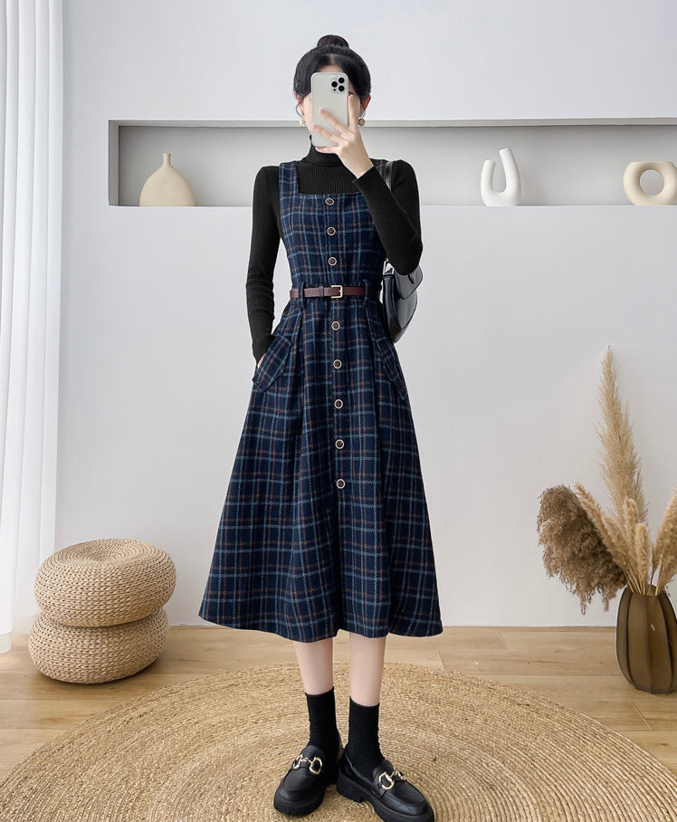 Vestido estilo pichi a cuadros con botones