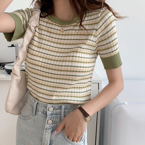 Short Sleeve Stripe Sweater