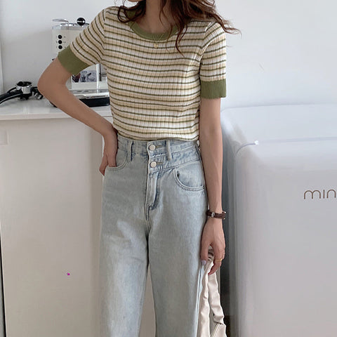 Short Sleeve Stripe Sweater