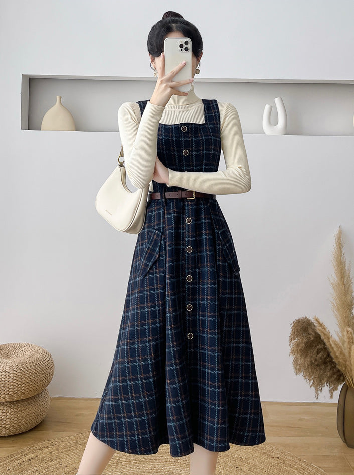 Vestido estilo pichi a cuadros con botones
