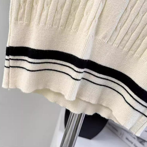 Knitted Polo Cropped Twofer Blouse