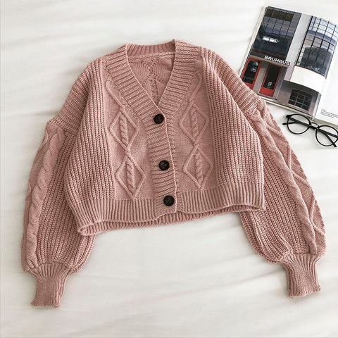 Cropped Cable Knit Cardigan