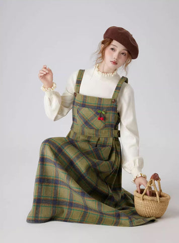 Matcha Plaid Midi Pinafore
