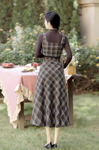 Mint Mocha Kariertes zweiteiliges Midi-Set