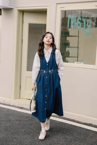 Wild Garden Button Pinafore Dress