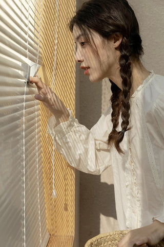 Ruffle Broderie Trim Blouse