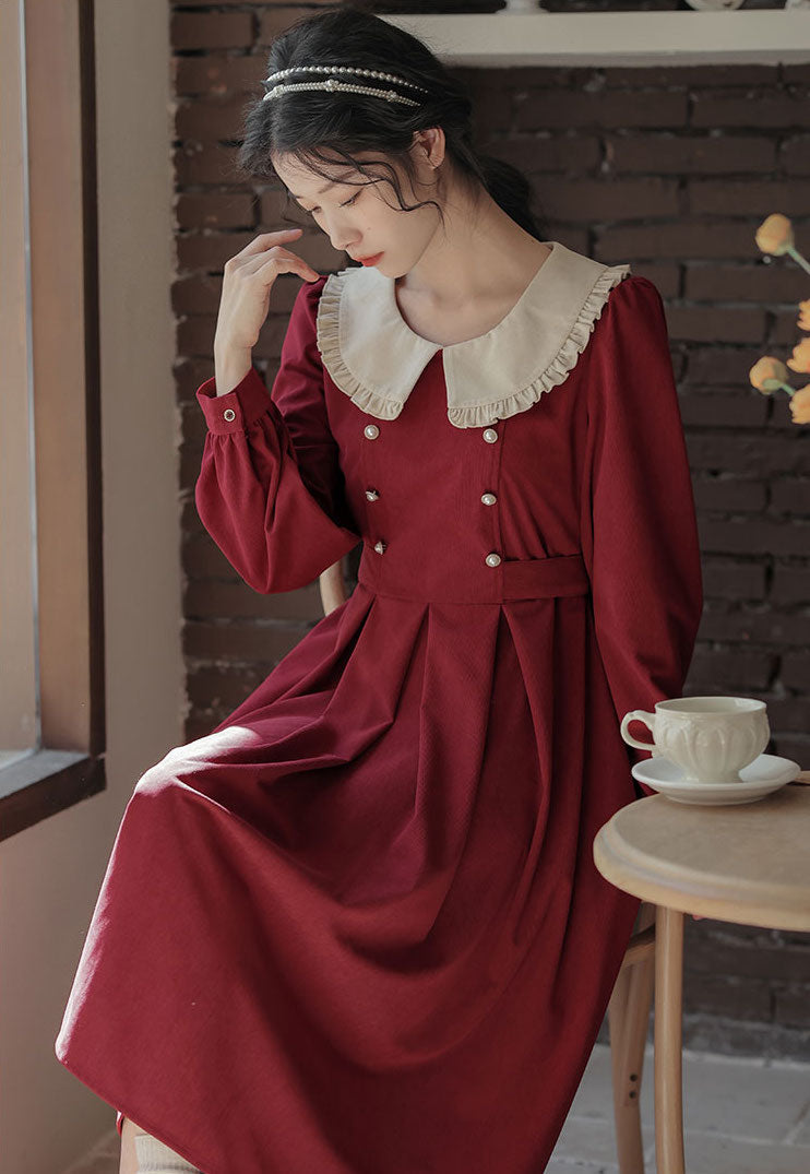 Corduroy Suede Peter Pan Midi Dress