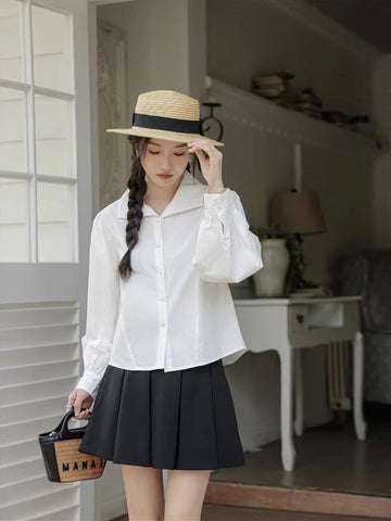 Basic Long Puff Sleeve Blouse