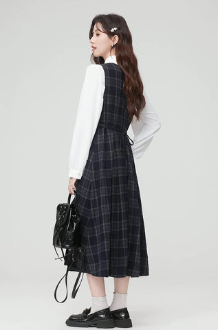 Oxford Plaid Midi Pinafore & Blouse Set