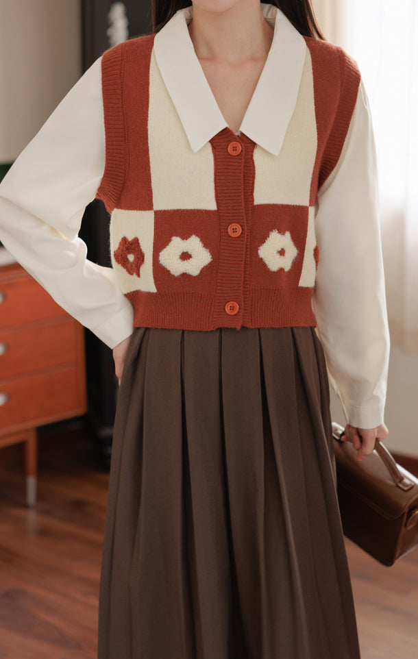 Chaleco retro Daisy con bloques de color y doble uso