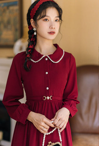 Cranberry Pearl Midi Shirt Dress