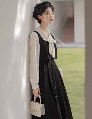 Scallop Button Up Twofer Dress