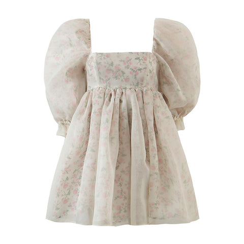Vestido mini abullonado reversible Rose Tea