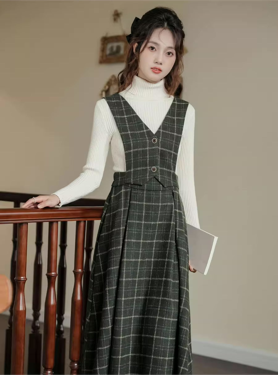 Vestido tipo pichi con chaleco a cuadros