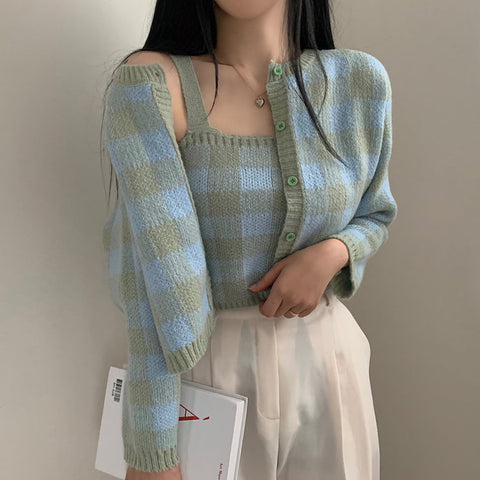 Gingham Cropped Cardi & Cami Set