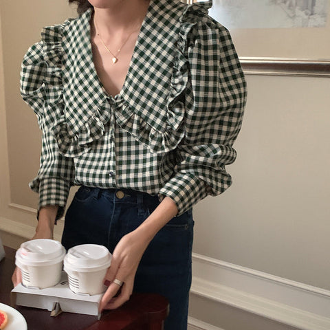Gingham Peter Pan Button Up Shirt