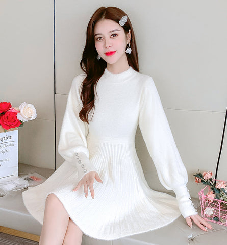 Fuzzy Puff Sleeve Sweater Dress