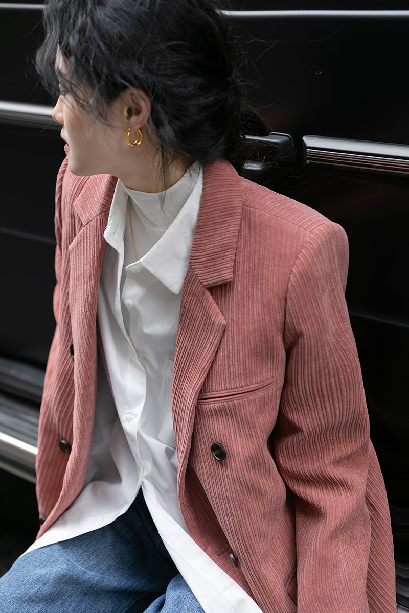 Corduroy Double Breasted Blazer Jacket