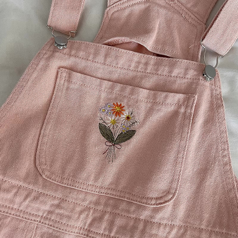 Flower Bouquet Embroidered Overalls