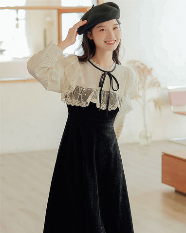 Square Lace High Neck Sweater Dress