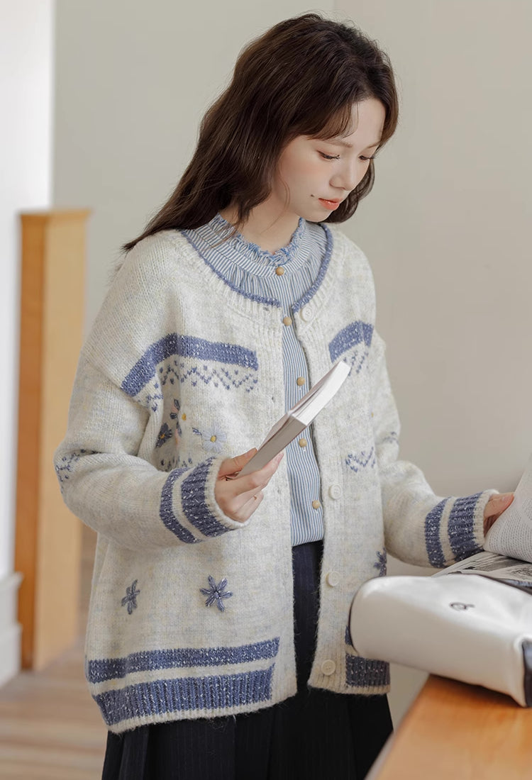 Embroidered Floral Fair Isle Cardigan