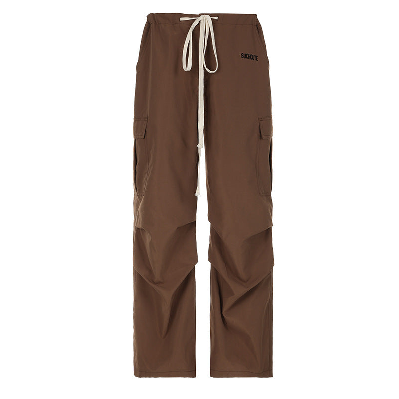 Braune Baggy-Fallschirmhose mit Rüschen