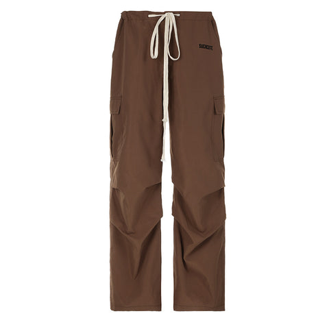 Ruched Brown Baggy Parachute Pants