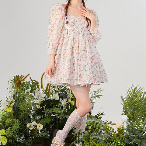Vestido mini abullonado reversible Rose Tea