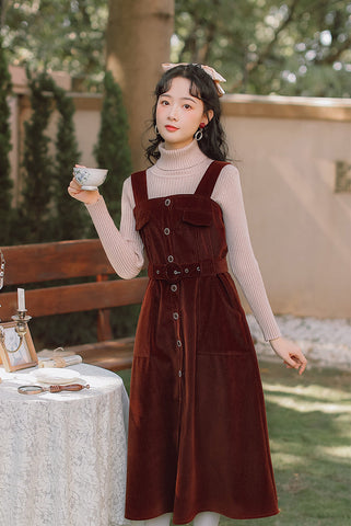 Corduroy Button Up Midi Dress