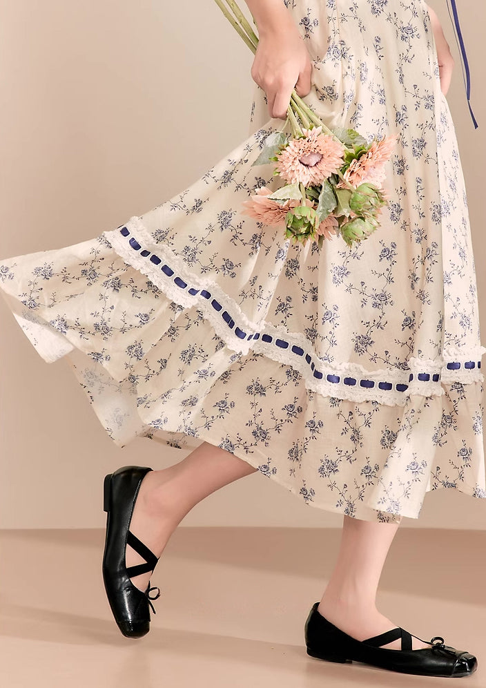 Porcelain Rose Lace Up Midi Dress