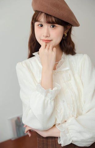 Ruffle Trim Tie Neck Blouse