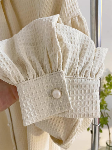 Waffle Puff Sleeve Blouse