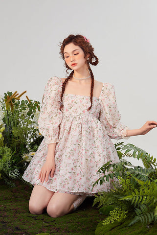 Vestido mini abullonado reversible Rose Tea