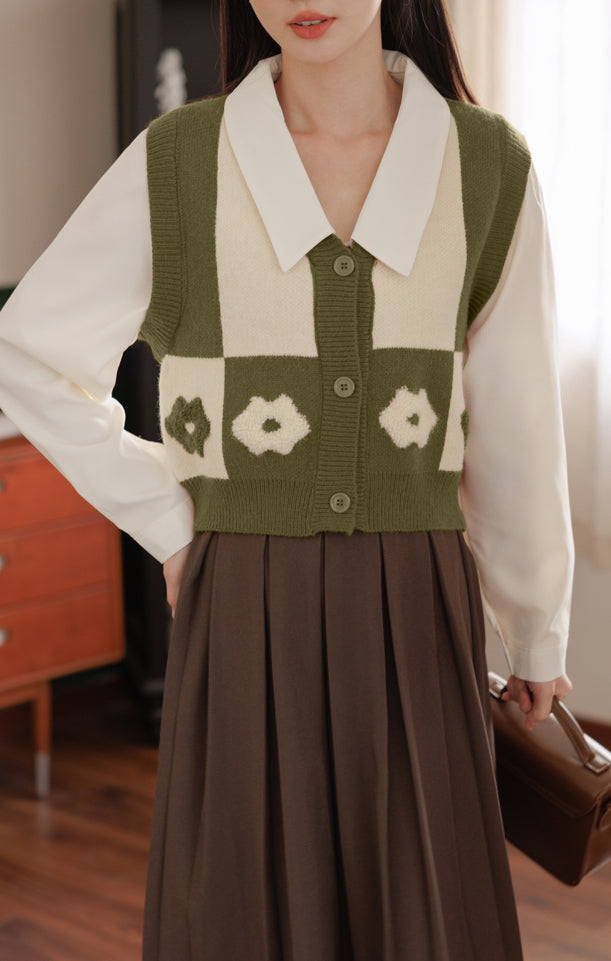 Chaleco retro Daisy con bloques de color y doble uso