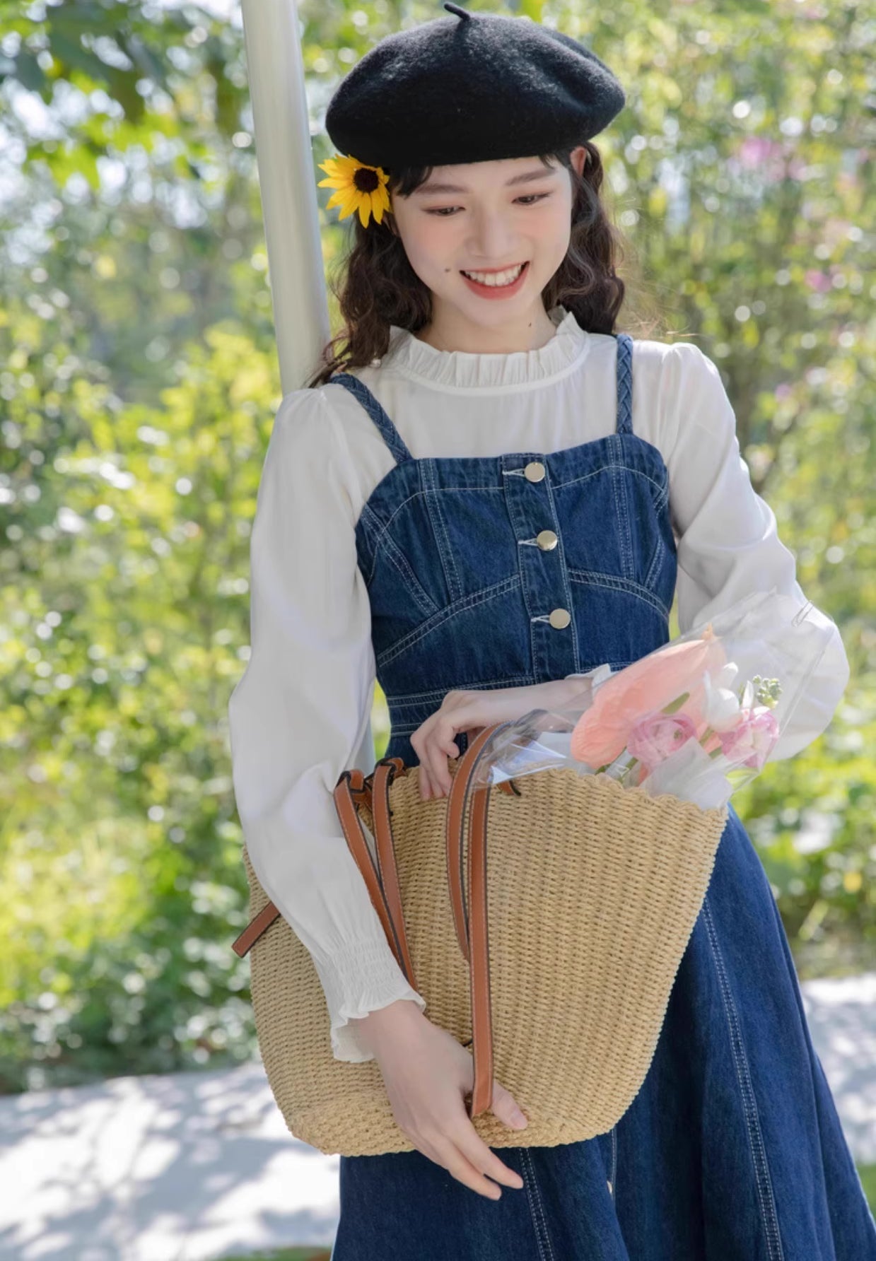 Midi-Camisole-Kleid aus Denim mit Knopfleiste