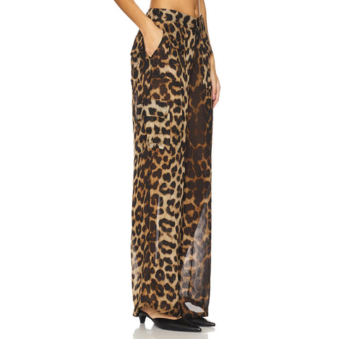 Leopard Print Elastic Waist Cargo Pants