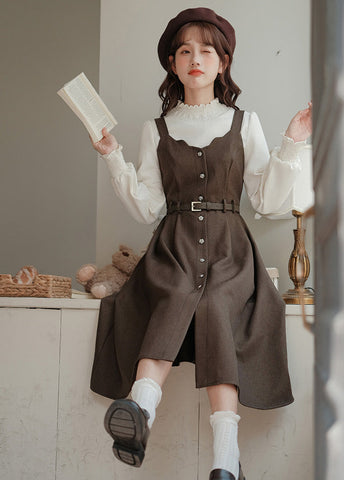 Camisole-Kleid mit Muschelsaum und Knopfleiste