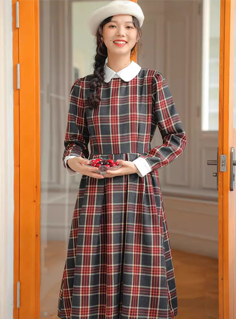 Festive Plaid Midi Dress