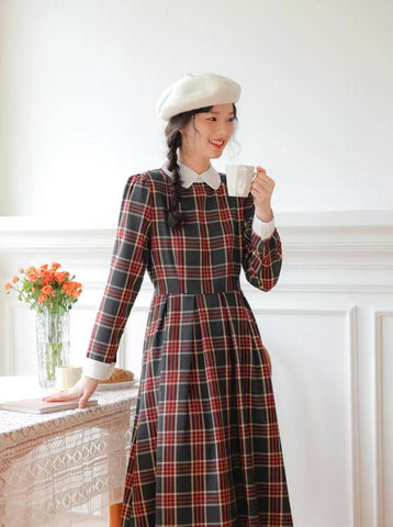 Festive Plaid Midi Dress