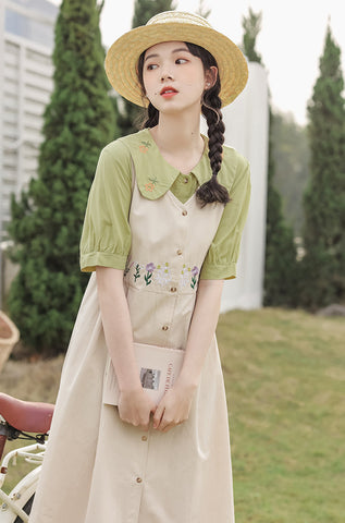Wild Garden Button Pinafore Dress