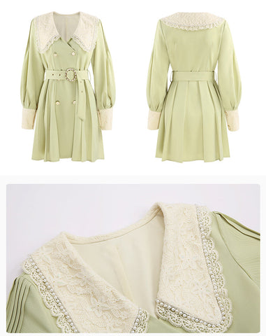 Matcha Peter Pan Pleated Dress