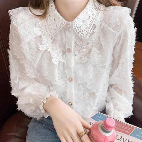 Ruffle Lace Button Up Shirt