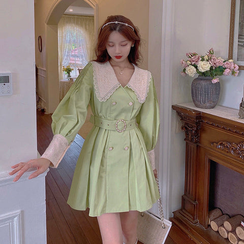 Matcha Peter Pan Pleated Dress