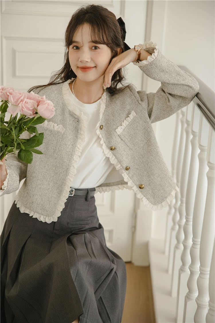 Lace Trim Tweed Jacket