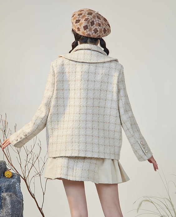 Latte Plaid Tweed Jacket / Skirt