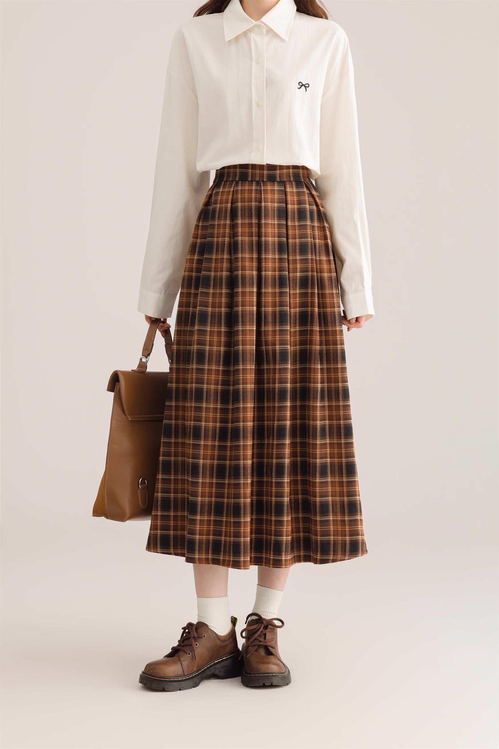 Autumnal Plaid Midi Skirt